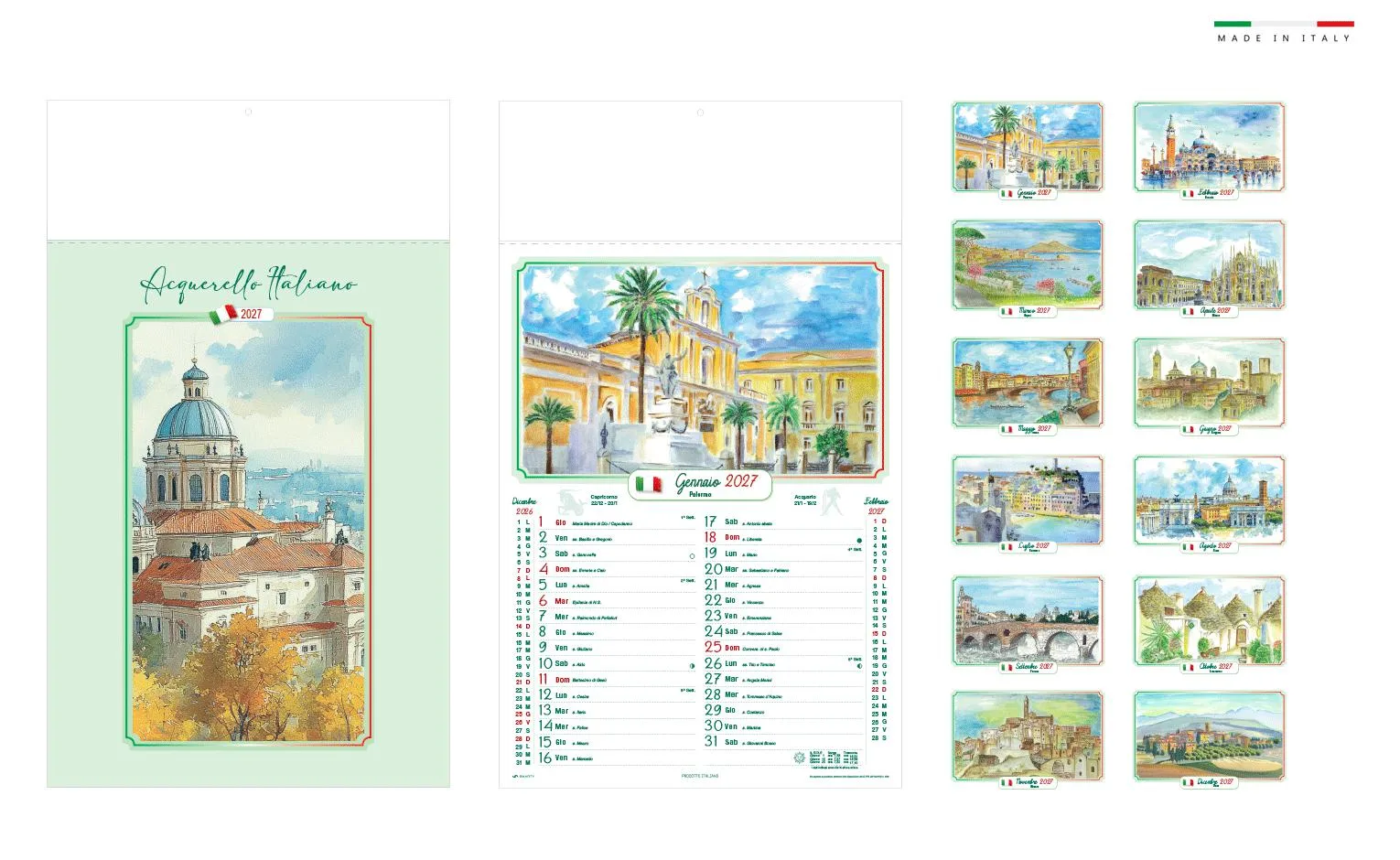 Calendario Acquerello Italiano Mensile 13 Fogli