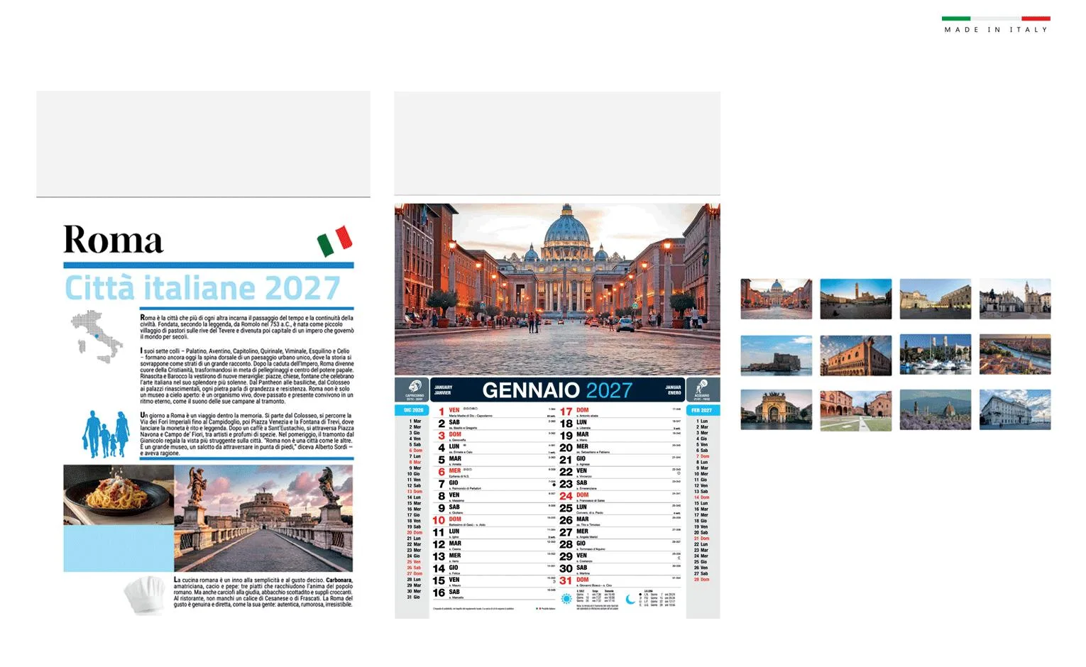 Calendario Città Italiane Mensile 12 Fogli 28,8X47 Cm