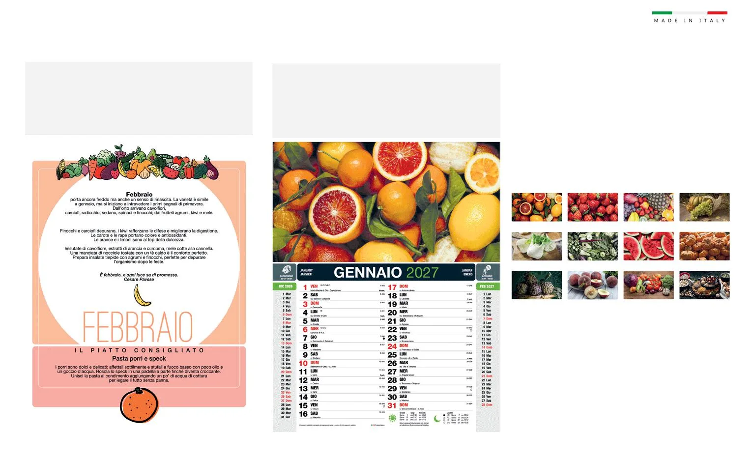 Calendario Frutta&Verdura Mensile 12 Fogli 28,8X47
