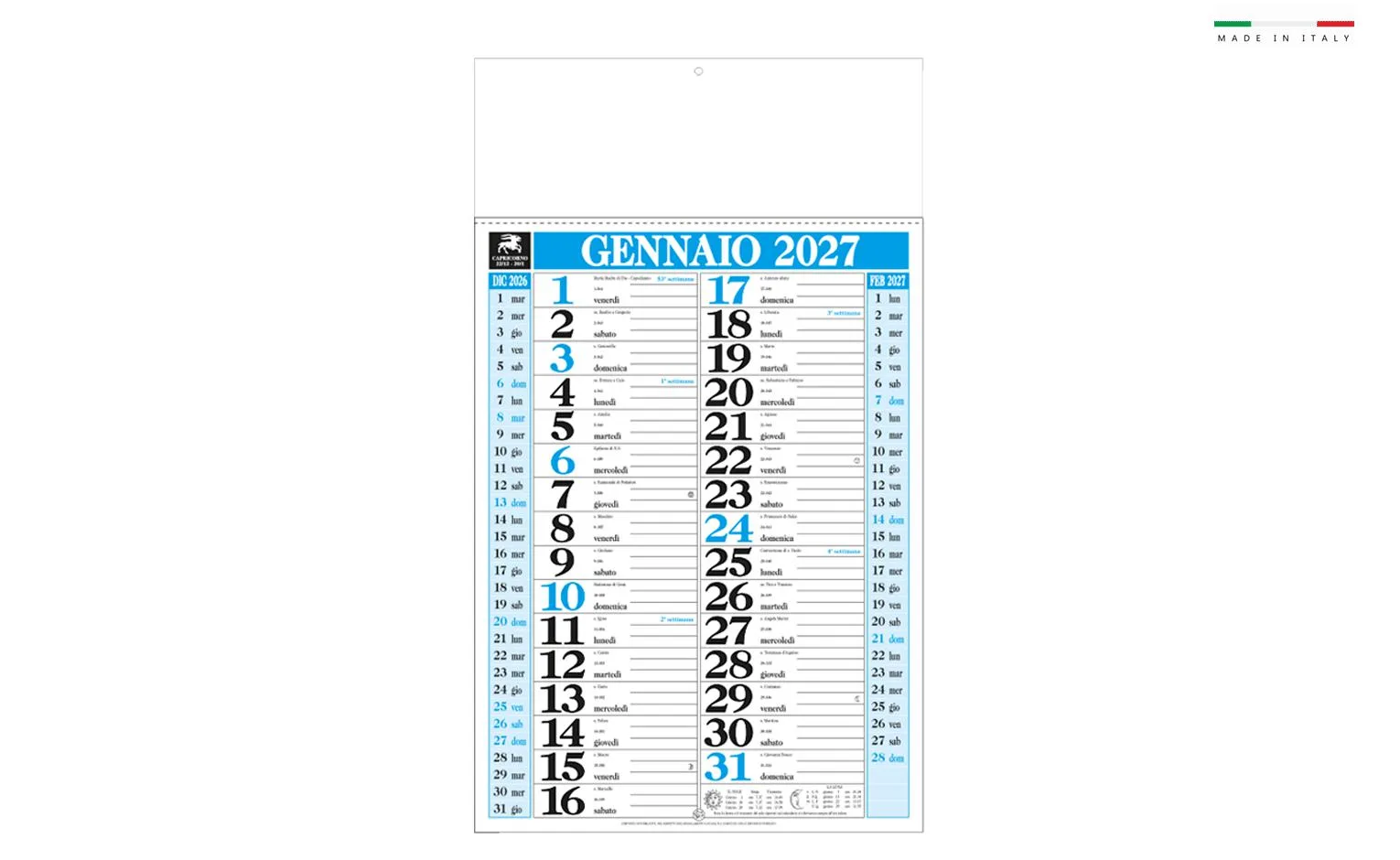 Calendario Mensile Olandese Gigante 12 Fogli 31X53,5