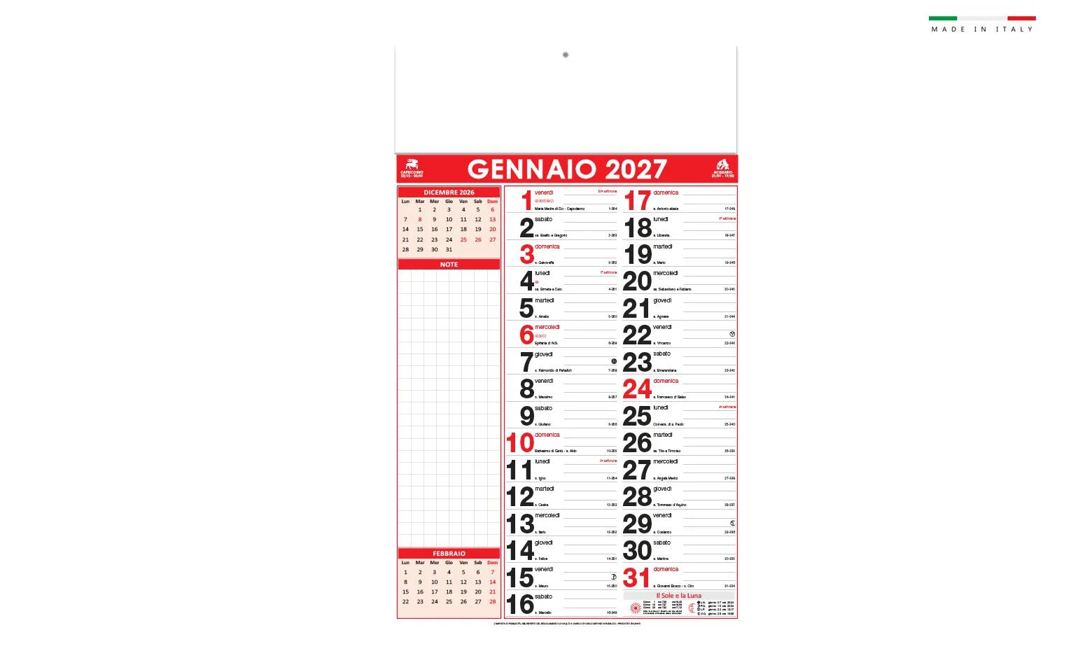 Calendario Mensile Olandese Notes 12 Fogli
