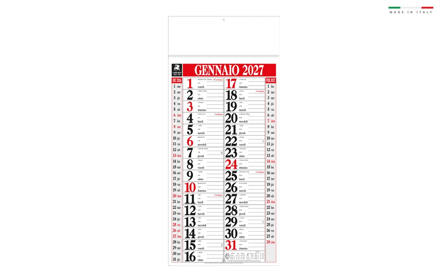 Calendario Olandesemaxi 12 Fogli 33X72