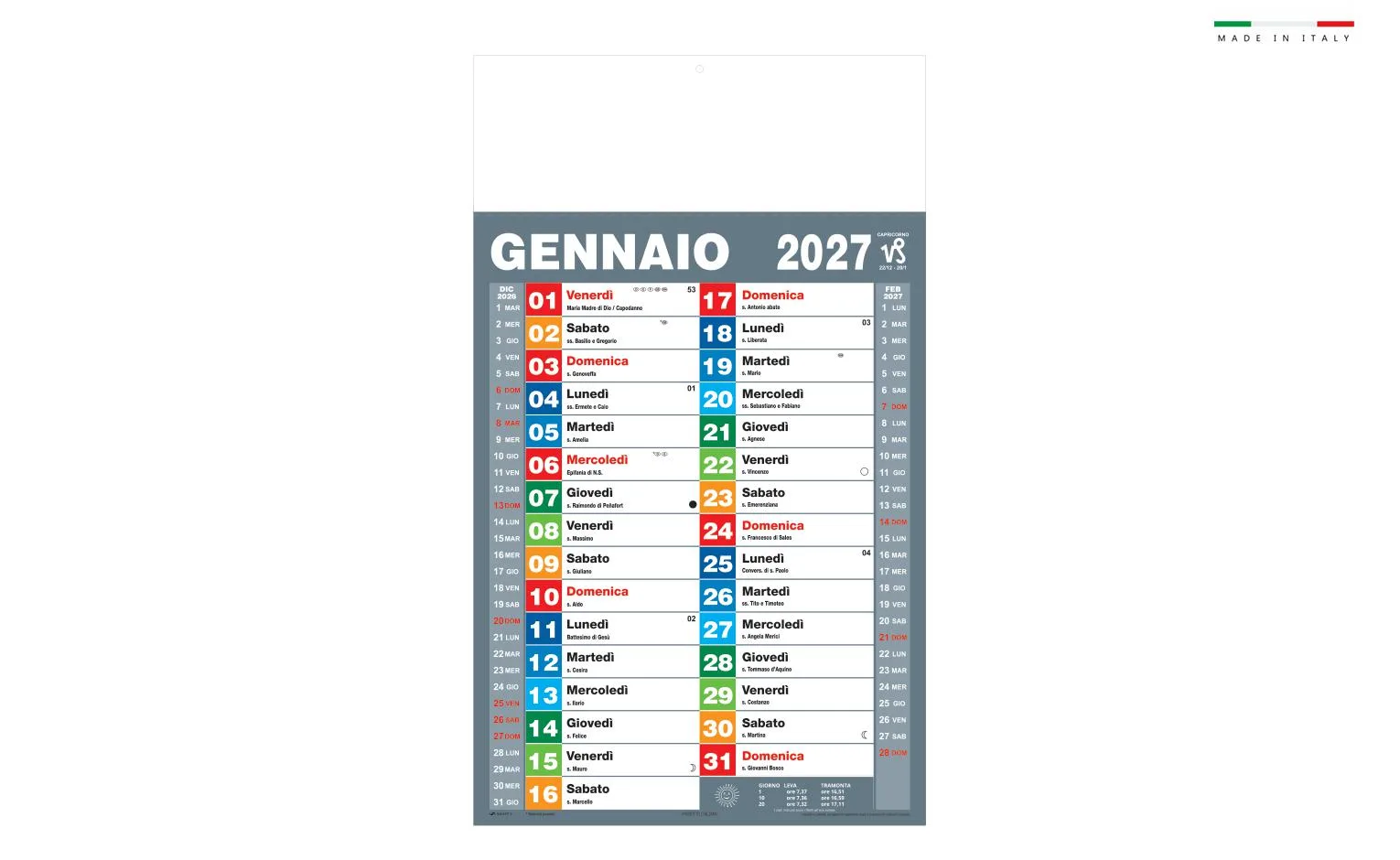 Calendario Olandesemulticolor Mensile 31X53