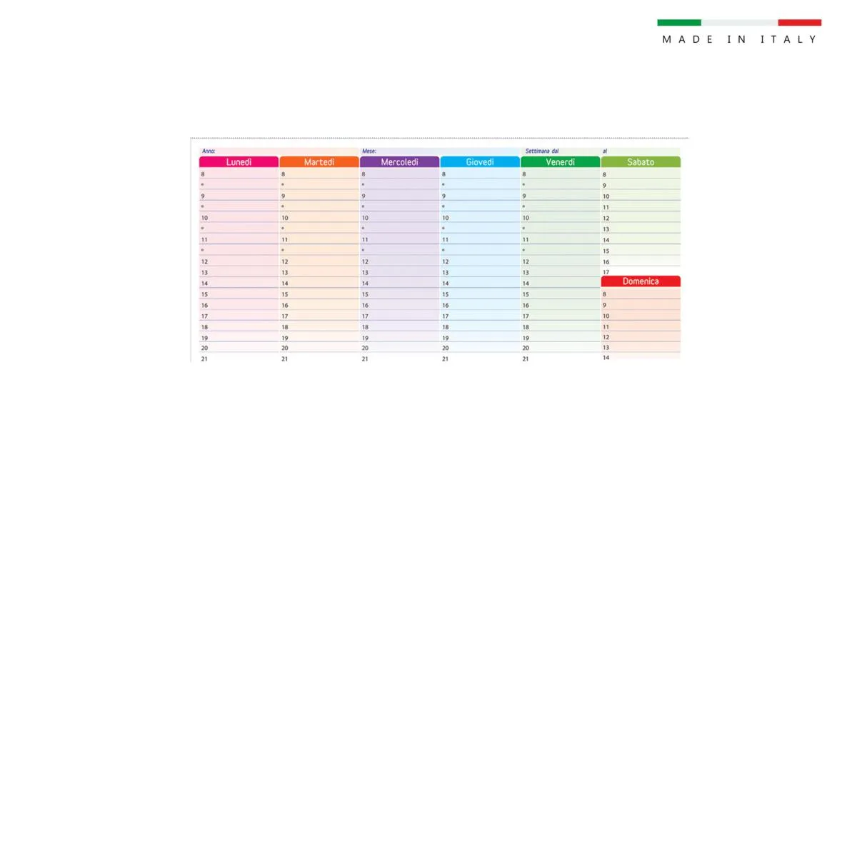 Mini Planning Multicolor 29,2X14,5Cm 50 Fogli