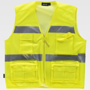 GILET MULTITASCHE LEGGERO ALTA VISIBILITA E BANDE RIFRANGENTI