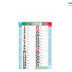 Calendario TRICOLORE mensile 12 Fogli 31×53,5