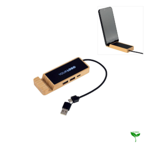 HUB USB E SUPPORTO CELLULARE IN BAMBOO