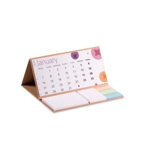 Calendario da tavolo con copertina rigida in carta riciclata e blocco note.