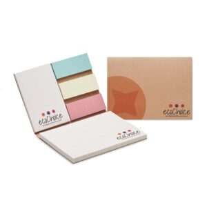 Blocco note con copertina morbida in carta riciclata con il tuo logo su ogni foglietto adesivo.