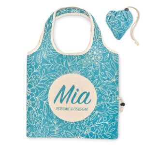 Shopper pieghevole in cotonecon chiusura a coulisse sul pouch (38x50cm.).