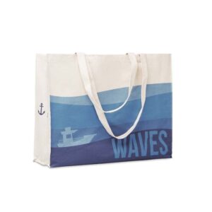 Borsa in cotone pre-consumo riciclato con manici lunghi e soffietto (50x15x40cm).