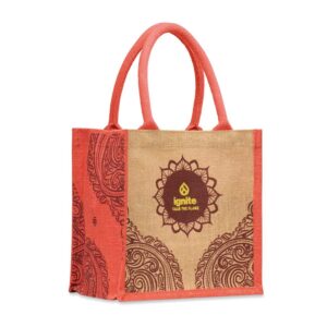 Borsa in juta laminata nei colori del vostro marchio (24x24x16cm)