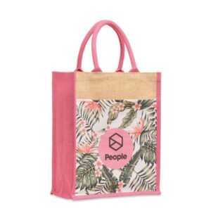 Borsa in juta con tasca frontale in cotone stampato (su tutta la superficie) (30x37x15cm)