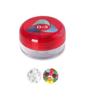 Contenitore rotondo in plastica con mentine o caramelle