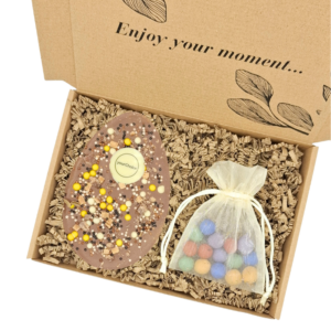 Confezione regalo XL di uova di Pasqua al cioccolato belga con praline di semi colorati