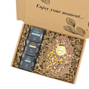 Confezione regalo XL di uova di Pasqua di cioccolato belga con 3 tè Zen
