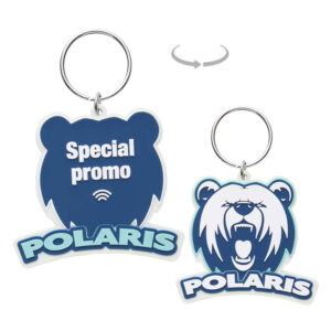 Portachiavi NFC in gomma PVC personalizzato con logo bifacciale.