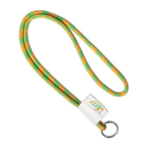 Lanyard in poliestere a due toni con etichetta in quadricromia o tessuta.