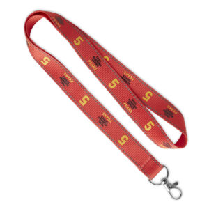 Lanyard in poliestere con fili riflettenti.