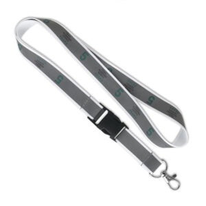 Lanyard in poliestere removibile con sovrimpressione riflettente.