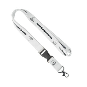 Lanyard removibile in cotone organico serigrafato.