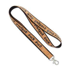 Lanyard in sughero e poliestere serigrafato.