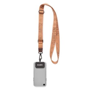 Porta cellulare a tracolla regolabile in tessuto con toppa in pelle PU impressa.