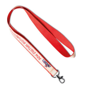 Lanyard in poliestere con sovrapposizione di raso sublimato.