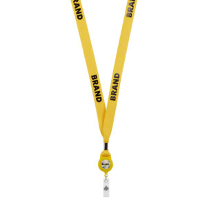 Lanyard in poliestere serigrafato per badge a bobina con chiusura in metallo.