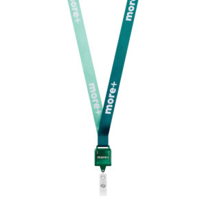 Lanyard in poliestere a sublimazione con bobina per badge di forma quadrata.