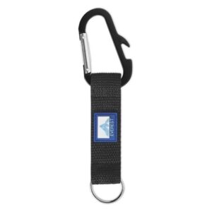 Moschettone apribottiglie con etichetta in PVC su cinturino in poliestere