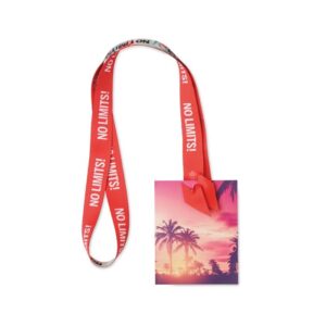 Lanyard portabadge in rPET sublimatico che non necessita di ganci metallici (costruzione brevettata).