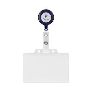 Bobina per badge retrattile di forma rotonda con logo ⌀2cm.