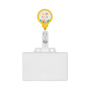 Bobina per badge retrattile a forma di goccia con logo ⌀2,5 cm.