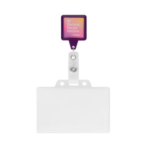 Bobina per badge retrattile di forma quadrata con logo di 2,5 cm2.