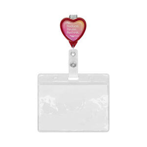 Bobina per badge retrattile a forma di cuore con logo.