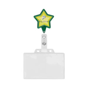 Bobina per badge retrattile a forma di stella con logo.