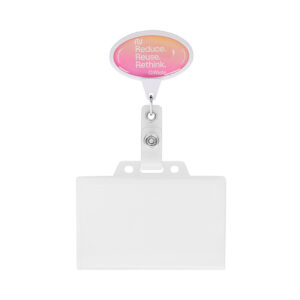 Bobina per badge retrattile di forma ovale con logo.