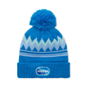 Berretto jacquard con motivo personalizzato in acrilico conbordo in maglia a costine 3*1 e pompon.